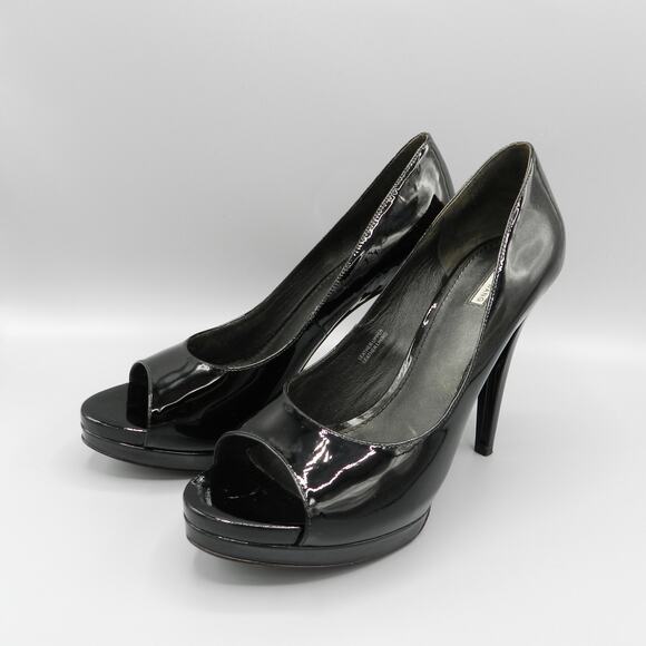 Vera Wang Selima Platform High Heels Size 9.5 Black Patent Open Toe Pump‎ - Picture 1 of 9